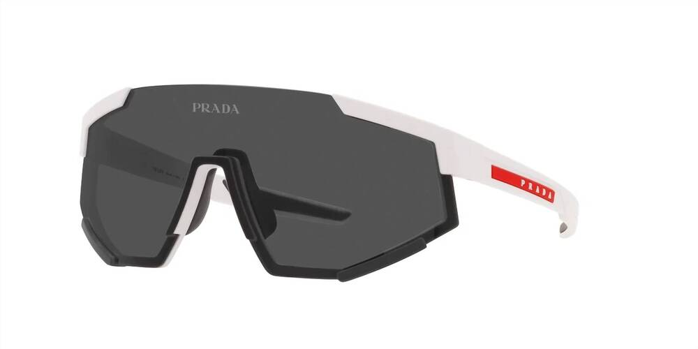 NEW PRADA men's linea rossa impavid shield sunglasses in white - dark grey